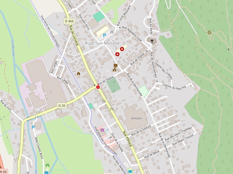 Carte de Rupt-sur-Moselle centrée sur le 18 rue d'Alsace